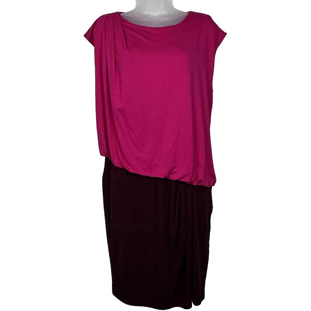 Trina Turk 5th Avenue Mini Dress Womens Large Colorblocked Blouson Pink Burgundy